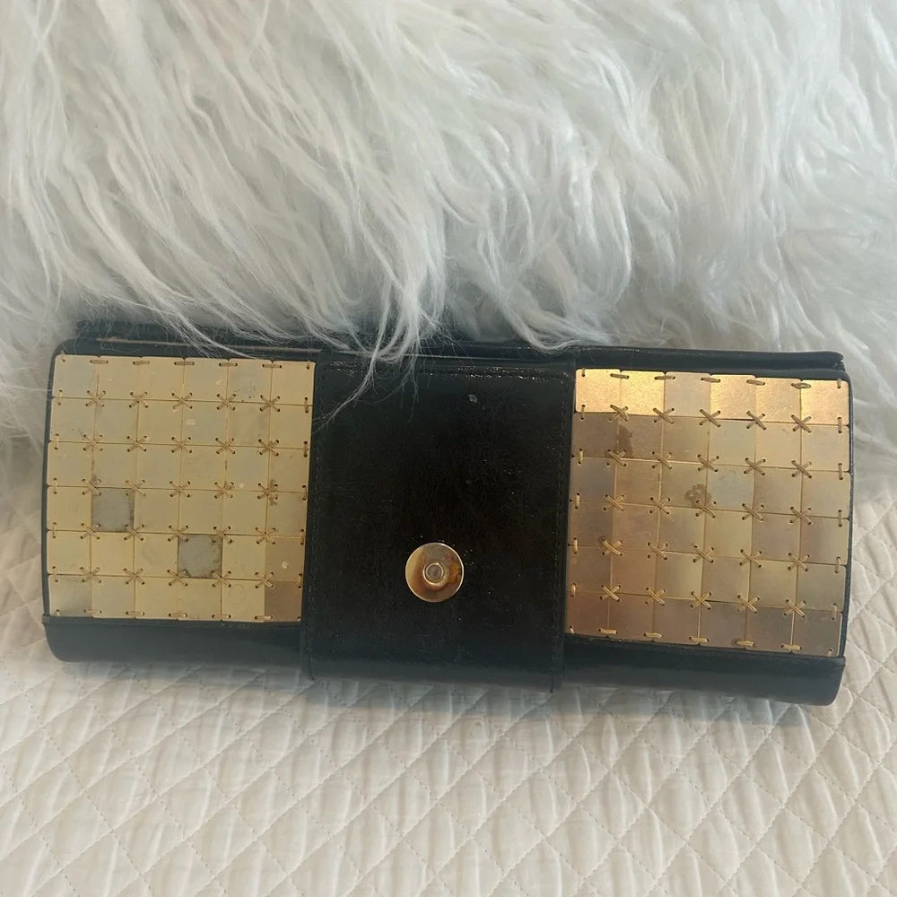 Tory Burch Black Clutch with Gold Studded Panels